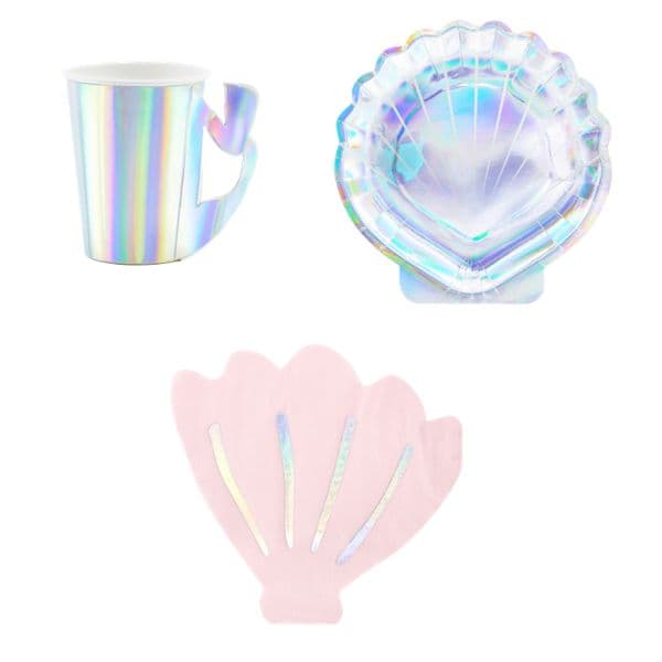 Kit Conchiglia: 6 Piatti da 18,5 cm, 6 Bicchieri, 16 Tovaglioli