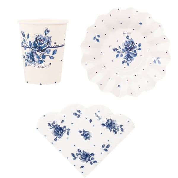Kit English: 6 Piatti 21 cm, 6 Bicchieri, 16 Tovagliolini