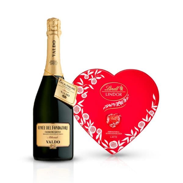 Kit Amore -Valdobbiadene Prosecco Superiore DOCG e Lindt Scatola Cuori Latte (96 g)