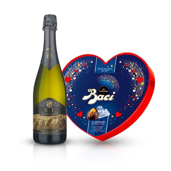 Kit Amore - Vallée d’Aoste DOC Metodo Classico Extra Brut e Baci Perugina Linea Cuori (100 g)