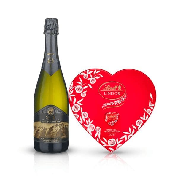 Kit Amore - Vallée d’Aoste DOC Metodo Classico Extra Brut e Lindt Scatola Cuori Latte (96 g)