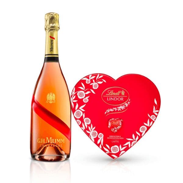 Kit Amore - Champagne AOC Brut Rosé e Lindt Scatola Cuori Latte (96 g)