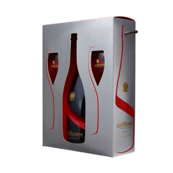 Champagne AOC Grand Cordon Brut con due Flûtes