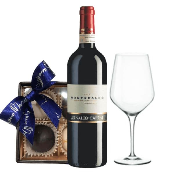 Kit Festa del Papà - Montefalco Rosso DOC 2018, Praline Assortite, Calice in Vetro e un Gift a sorpresa