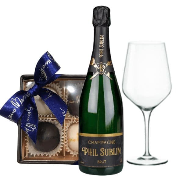 Kit Festa del Papà - Champagne AOC Brut Tradition, Praline Assortite, Calice in Vetro e Gift a sorpresa