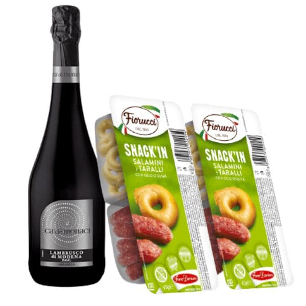 Kit Aperitivo - Lambrusco di Modena DOC Amabile e Snack'In Combo Salamini e Taralli Con Olio D'Oliva (45 g)