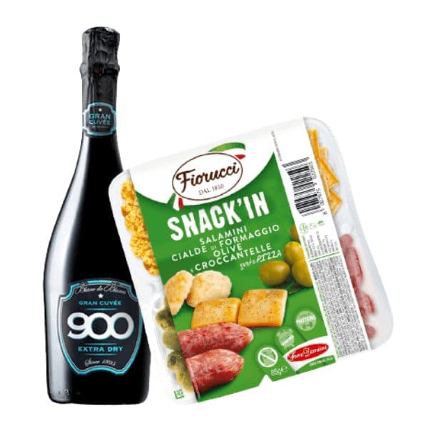 Kit Aperitivo - Spumante e Snack'In Poker Salamini, Cialde di Formaggio, Olive e Croccantelle Gusto Pizza (85 g)