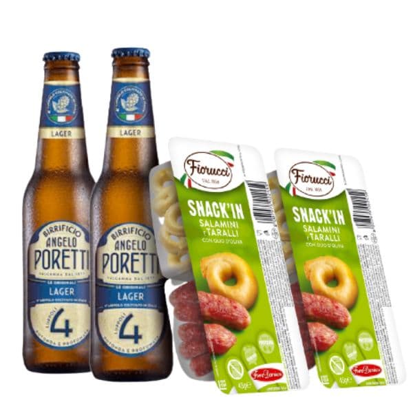 Kit Aperitivo - Poretti e Snack'In Combo Salamini Piccanti e Taralli Con Olio D'Oliva (45 g)