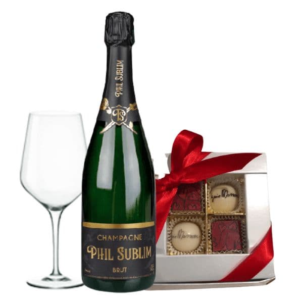 Kit Festa della Mamma - Champagne AOC, Praline Assortite, Fiori Freschi e Calice in Vetro