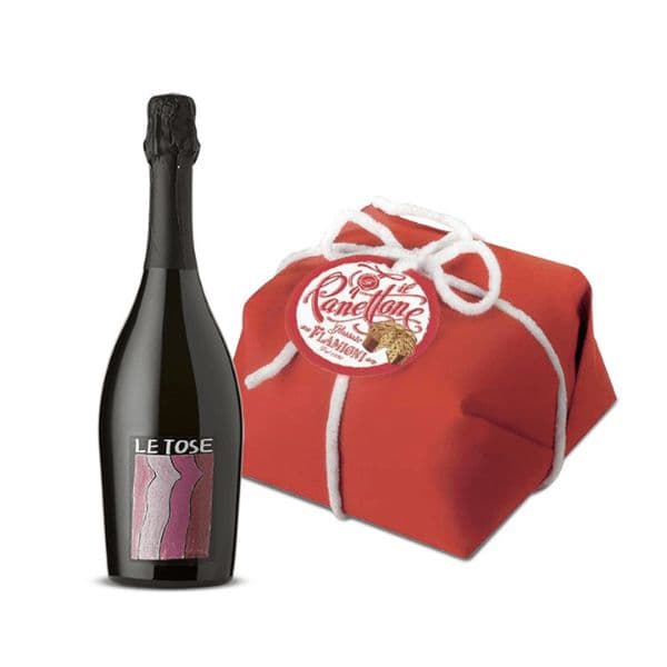 Prosecco Superiore Conegliano Valdobbiadene DOCG Le Tose Extra Dry + Panettone Glassato Flamigni Incartato Rosso (750 g)