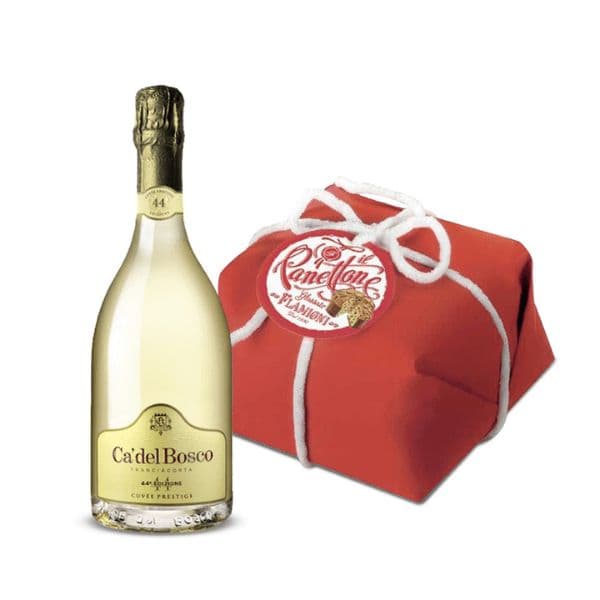 Franciacorta DOCG Cuvée Prestige Edizione 44 + Panettone Glassato Flamigni Incartato Rosso (750 g)