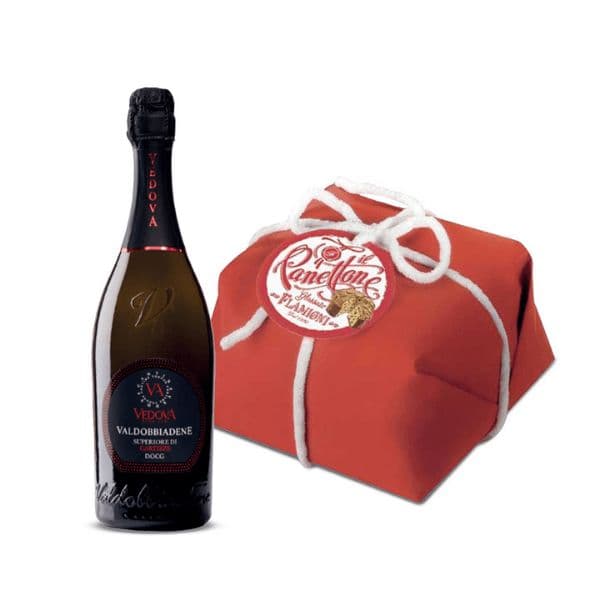 Spumante Superiore di Cartizze DOCG Valdobbiadene Dry + Panettone Glassato Flamigni Incartato Rosso (750 g)