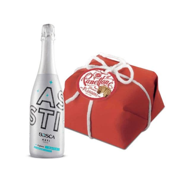 Asti DOCG Spumante Dolce Esploro + Panettone Glassato Flamigni Incartato Rosso (750 g)