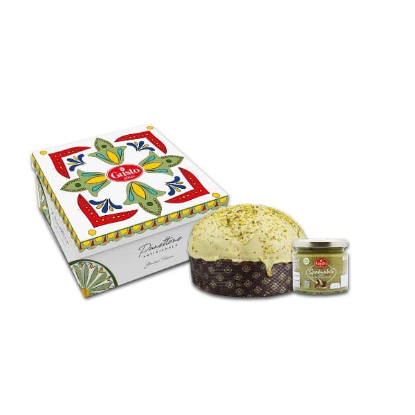 Panettone artigianale al pistacchio con spalmabile al pistacchio