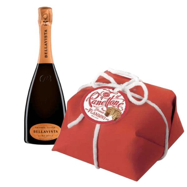 Franciacorta DOCG Grande Cuvée Alma Brut + Panettone Glassato Incartato Rosso (750 g)