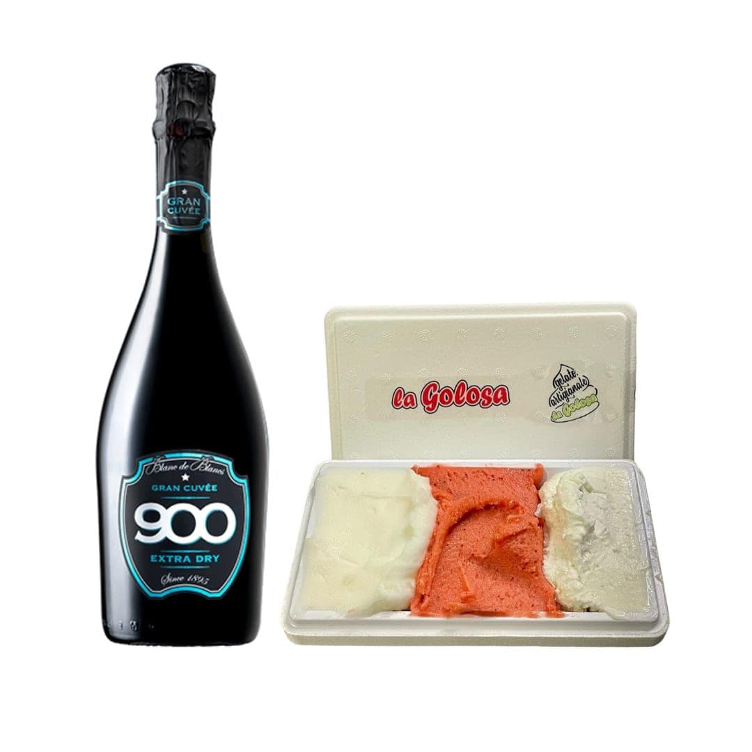 Gran Cuvée Blanc de Blancs extra dry con vaschetta gelato 500 gr limone fragola cocco