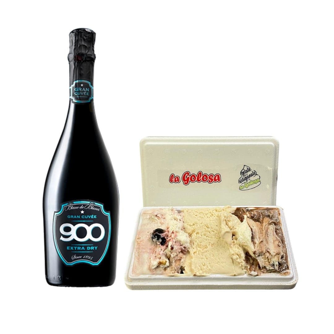 Gran Cuvée Blanc de Blancs extra dry con vaschetta gelato 500 gr amarena nocciola cremino