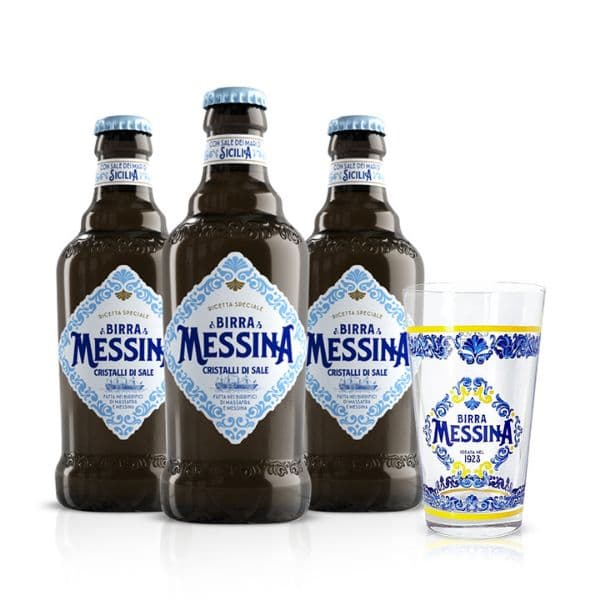 3 Bottiglie Birra Messina Cristalli di Sale 50cl con Bicchiere Omaggio