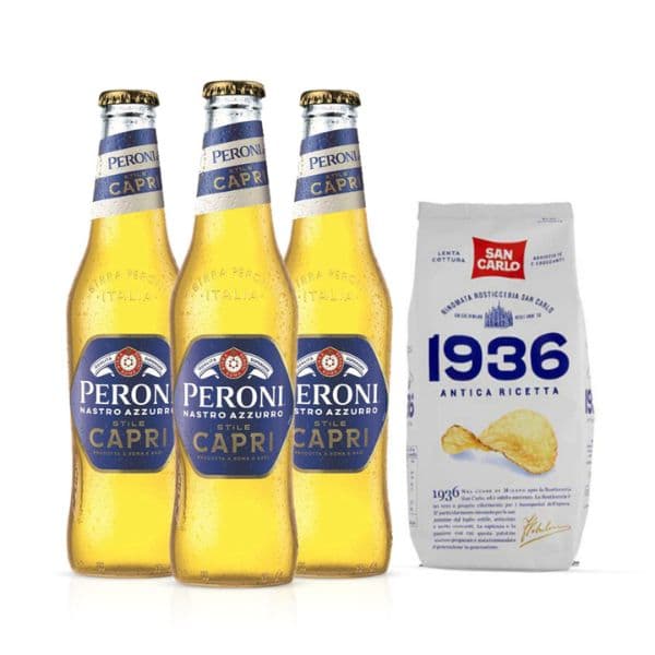 Kit 3 Peroni Nastro Azzurro - Stile Capri (33 cl) con Patatine 1936 Antica Ricetta (150 g)