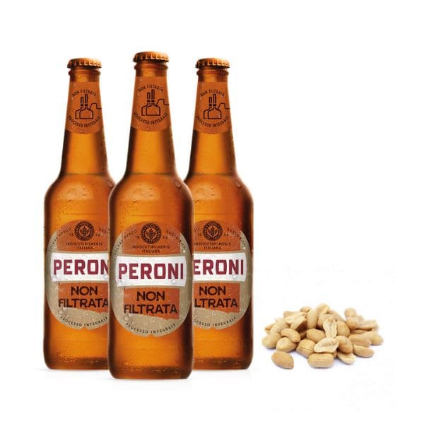 Kit 3 Peroni Non Filtrata (33 cl) con Arachidi Salate (200 g)