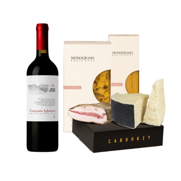 Kit per Carbonara con Pasta Massimo Zero Gluten Free (400 g) + Campania Aglianico IGT Antica Fattoria