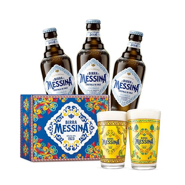 3 Bottiglie Messina Cristalli di Sale (50 cl) + Box Bicchieri Messina