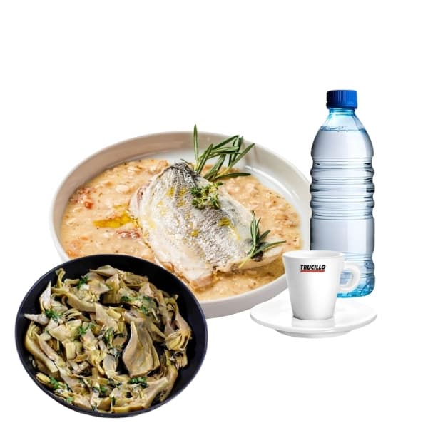 Menù Secondo e Contorno - Filetto di branzino e Carciofi in tecia