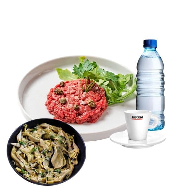 Menù Secondo e Contorno - Tartare di carne piemontese e Carciofi in tecia