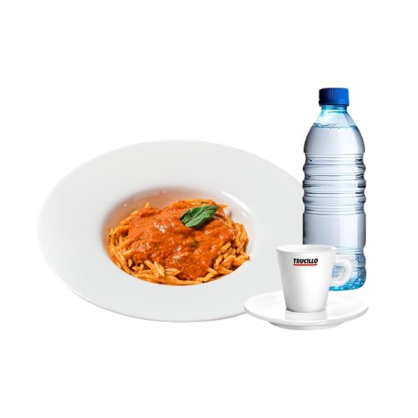 Menù Primo - Trofie di grano duro al sugo di pomodorini freschi e basilico