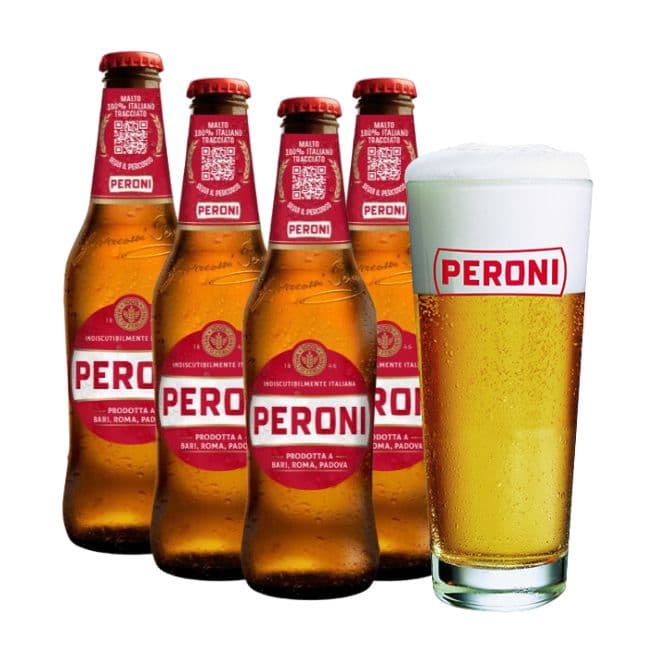 Kit 4 Peroni (33 cl) con bicchiere in omaggio!