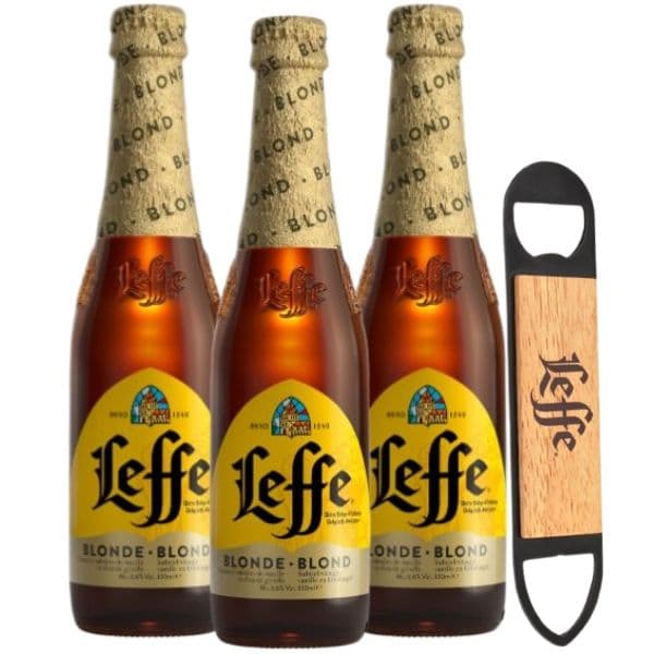 Leffe Blonde Belgian Ale (33 cl) 3 pezzi con Apribottiglie Omaggio