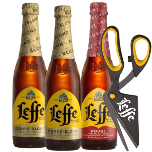 Leffe Blonde Belgian Ale (33 cl) 2 Pezzi + Leffe Rouge Belgian Ale (33 cl) 1 Pezzo con Forbice per pizza in Omaggio