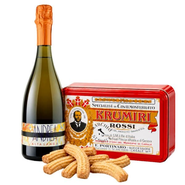 Biscotti Krumiri Rossi (300 g) e Alta Langa DOCG Extra Brut Andrea 2022