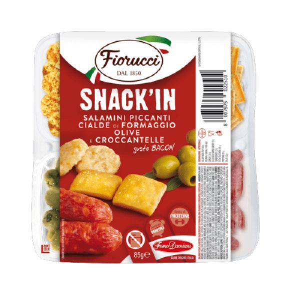 Snack'In Poker - Salamini Piccanti, Cialde di formaggio, Olive e Croccantelle Gusto Bacon (85 g)