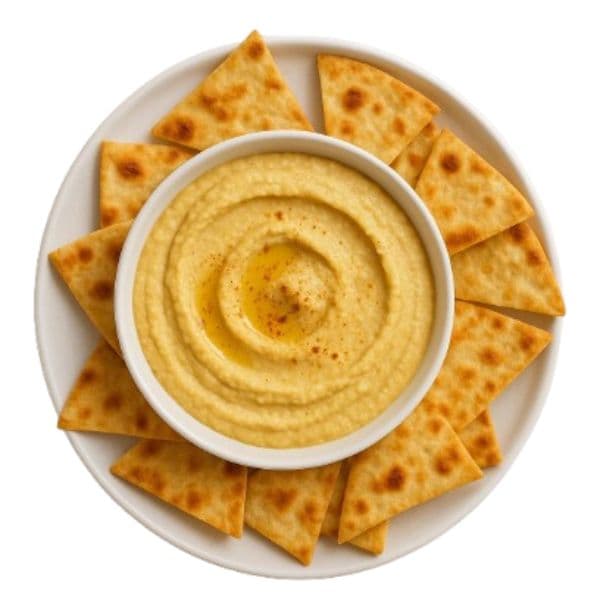 Humus di ceci con chips di piadina croccanti