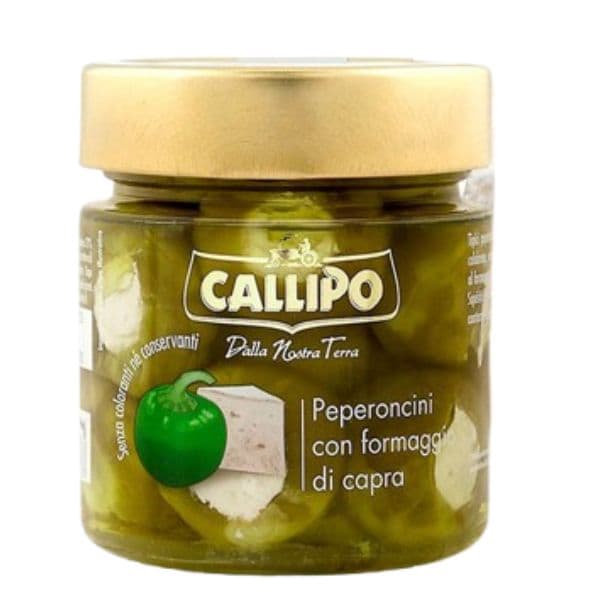 Peperoncini Verdi ripieni con Formaggio Caprino all'Olio di Oliva (225 g)