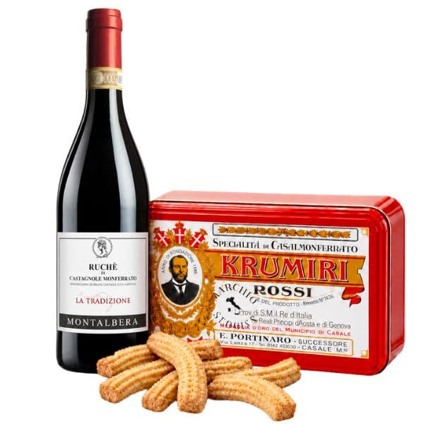 Biscotti Krumiri Rossi (300 g) e Ruchè di Castagnole Monferrato DOCG La Tradizione 2024