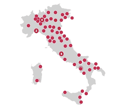 Mappa d'Italia con puntini rossi
